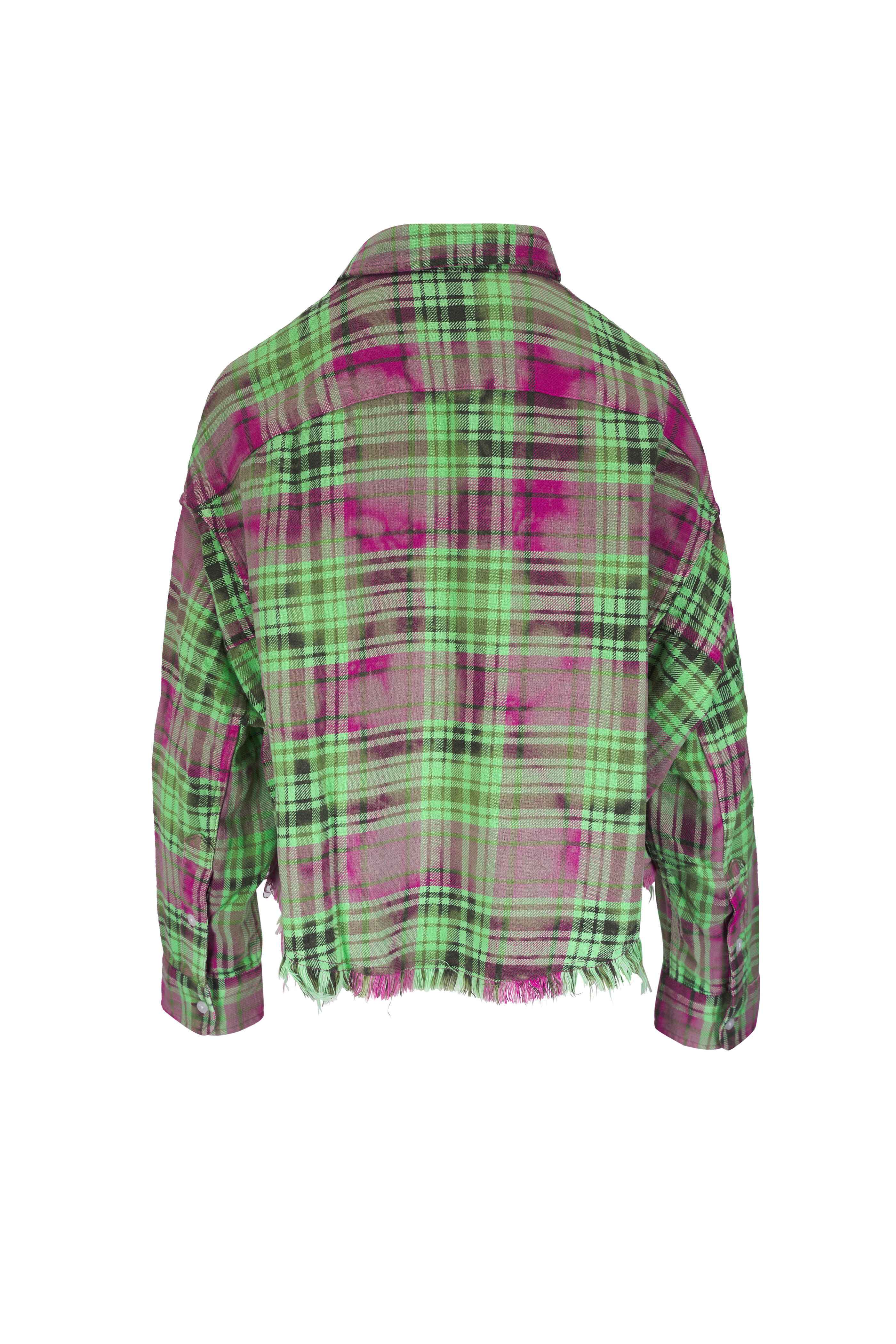 R13 - Pink Overdyed Green Plaid Cropped Work Shirt
