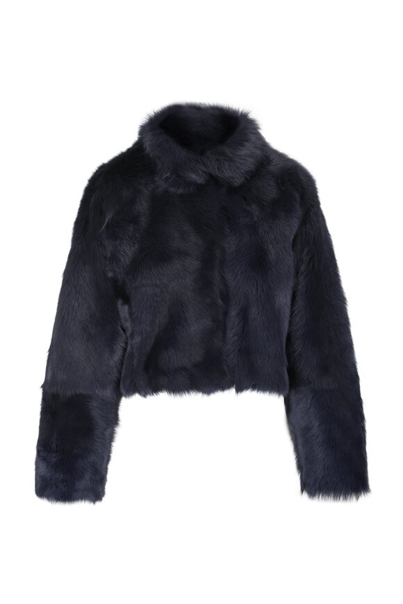 Nour Hammour Cameron Blue Cropped Shearling Jacket - view 1