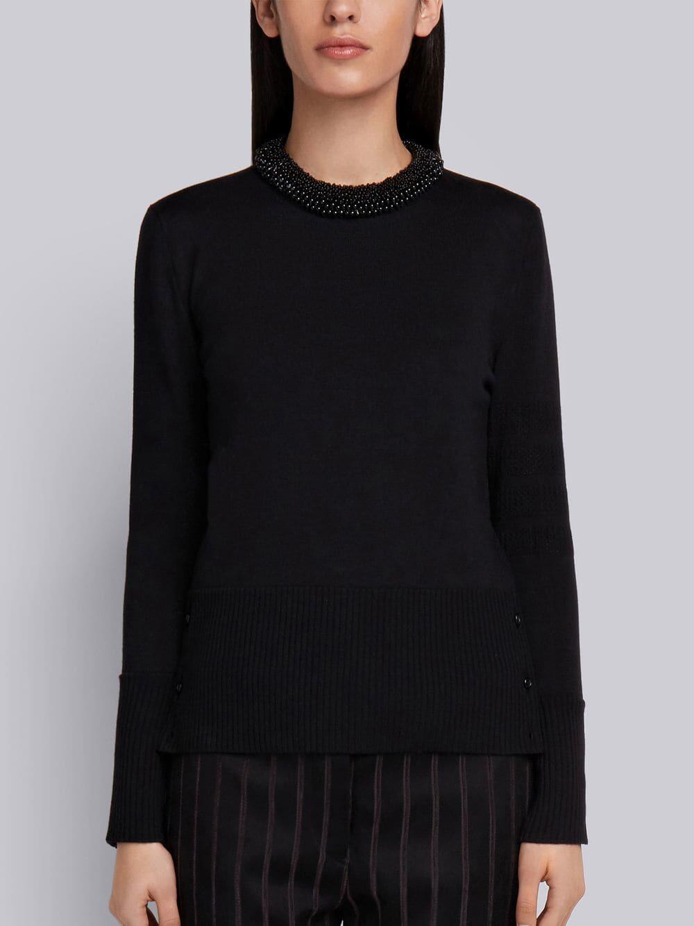 Thom Browne - Black Pearl Trim Crewneck Sweater