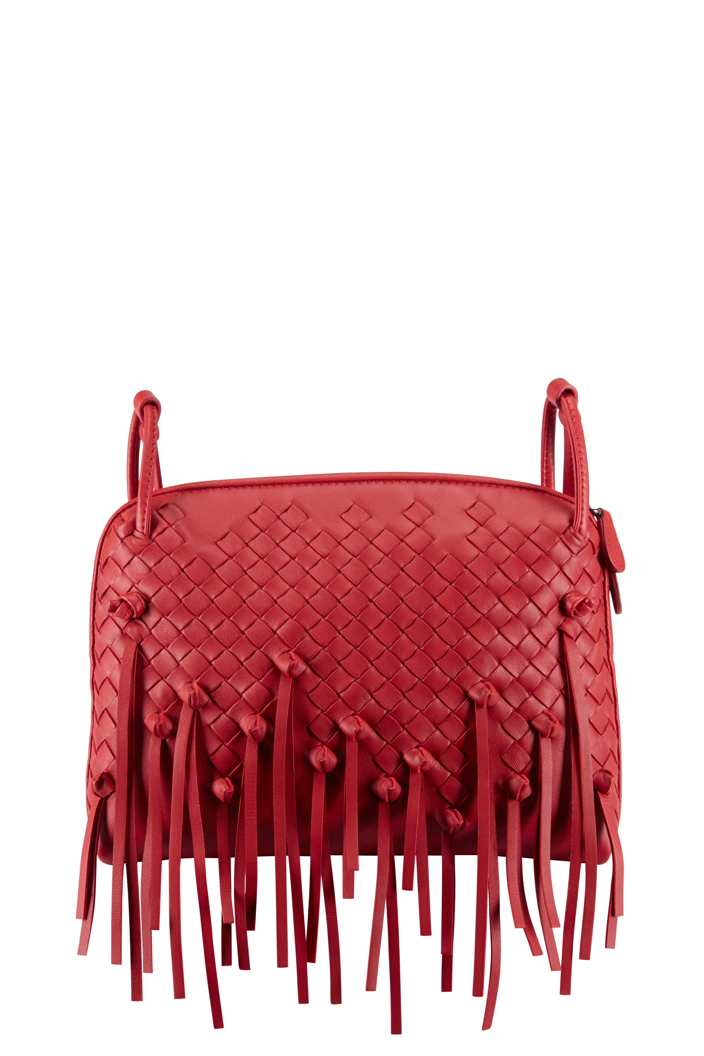 Bottega Veneta - Pillow Red Woven Leather Fringe Crossbody