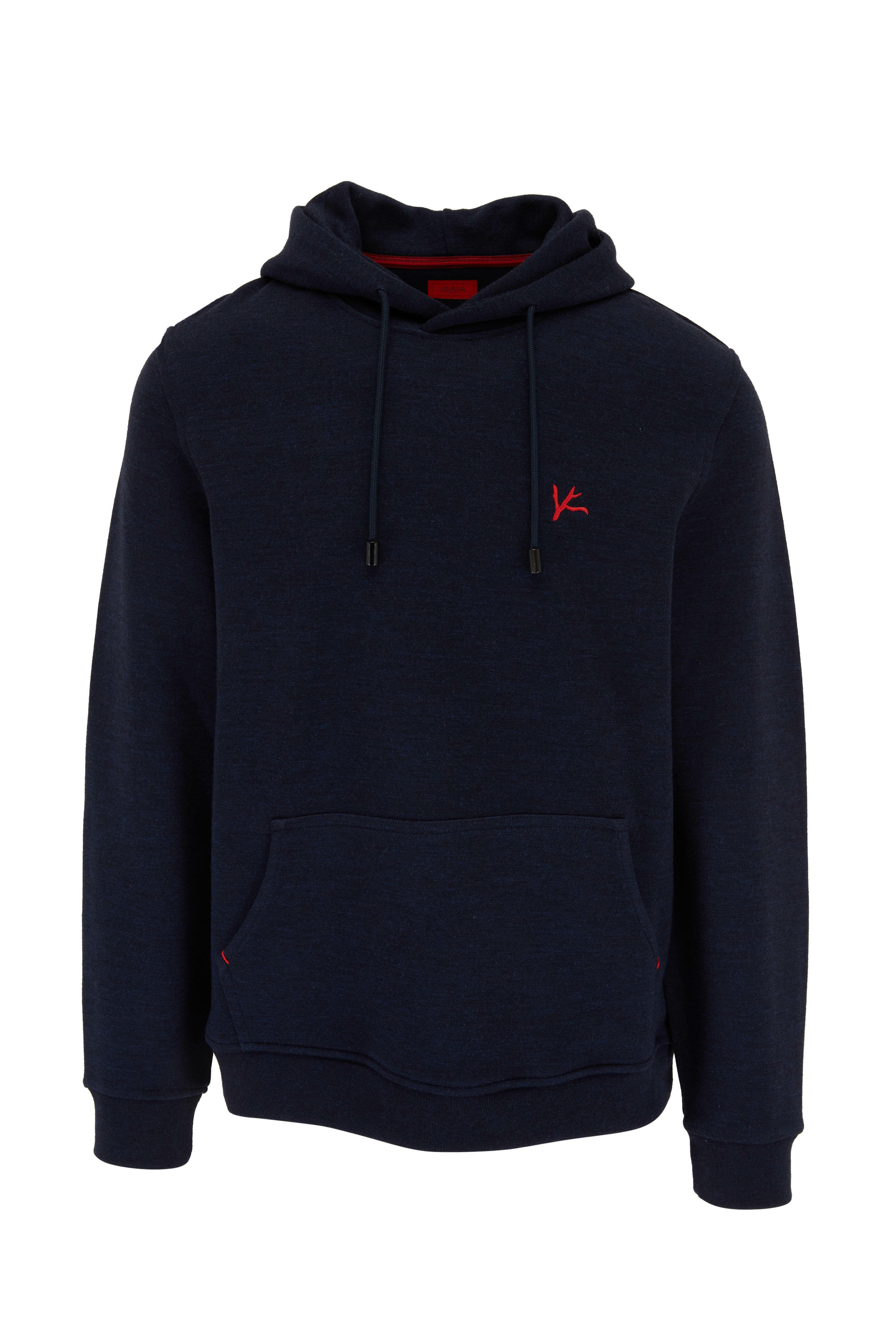 Isaia - Solid Navy Cotton & Wool Blend Hoodie