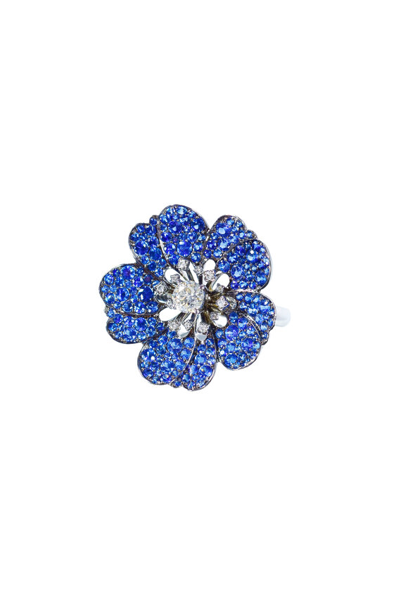 Nam Cho - 18K White Gold Sapphire & Diamond Flower Ring