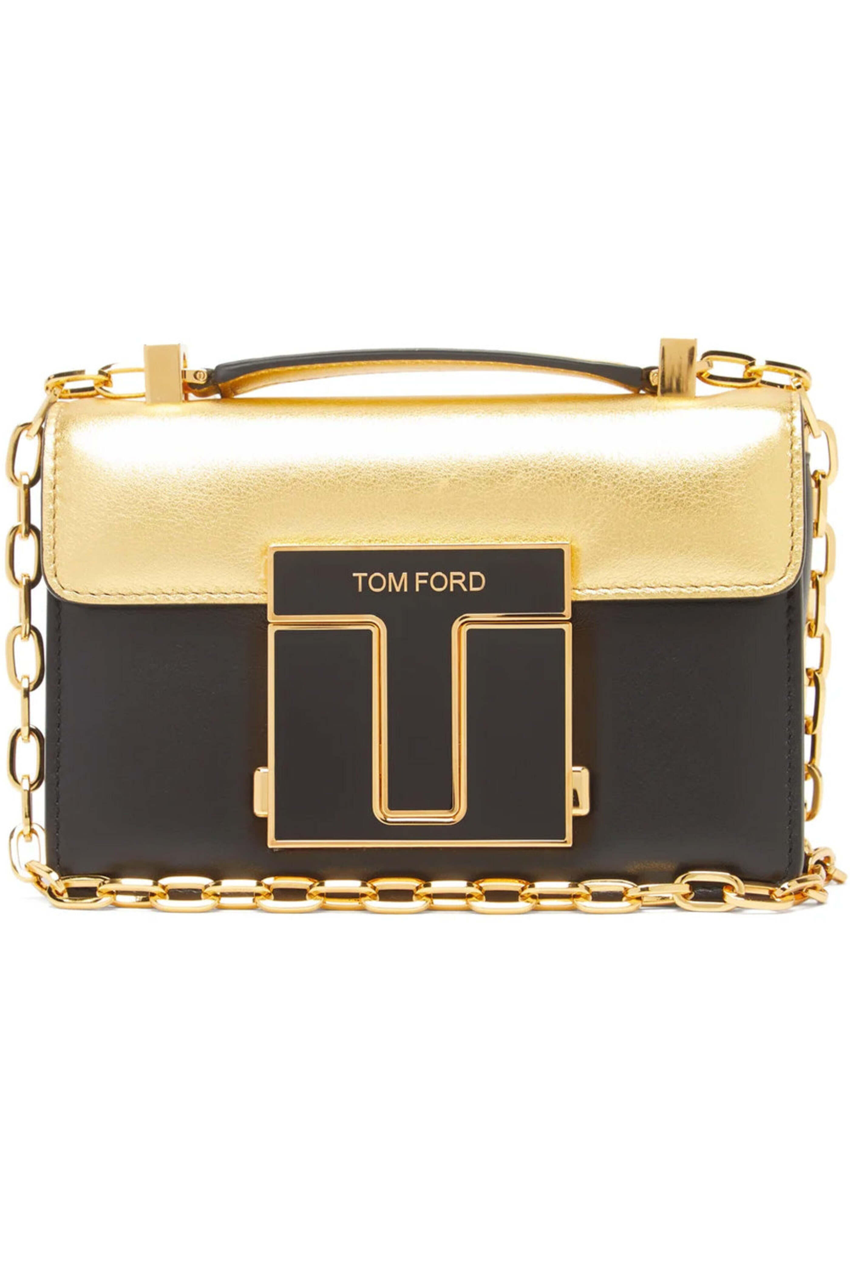 Tom Ford - Laminated Calf Shoulder Bag in Black and Gold