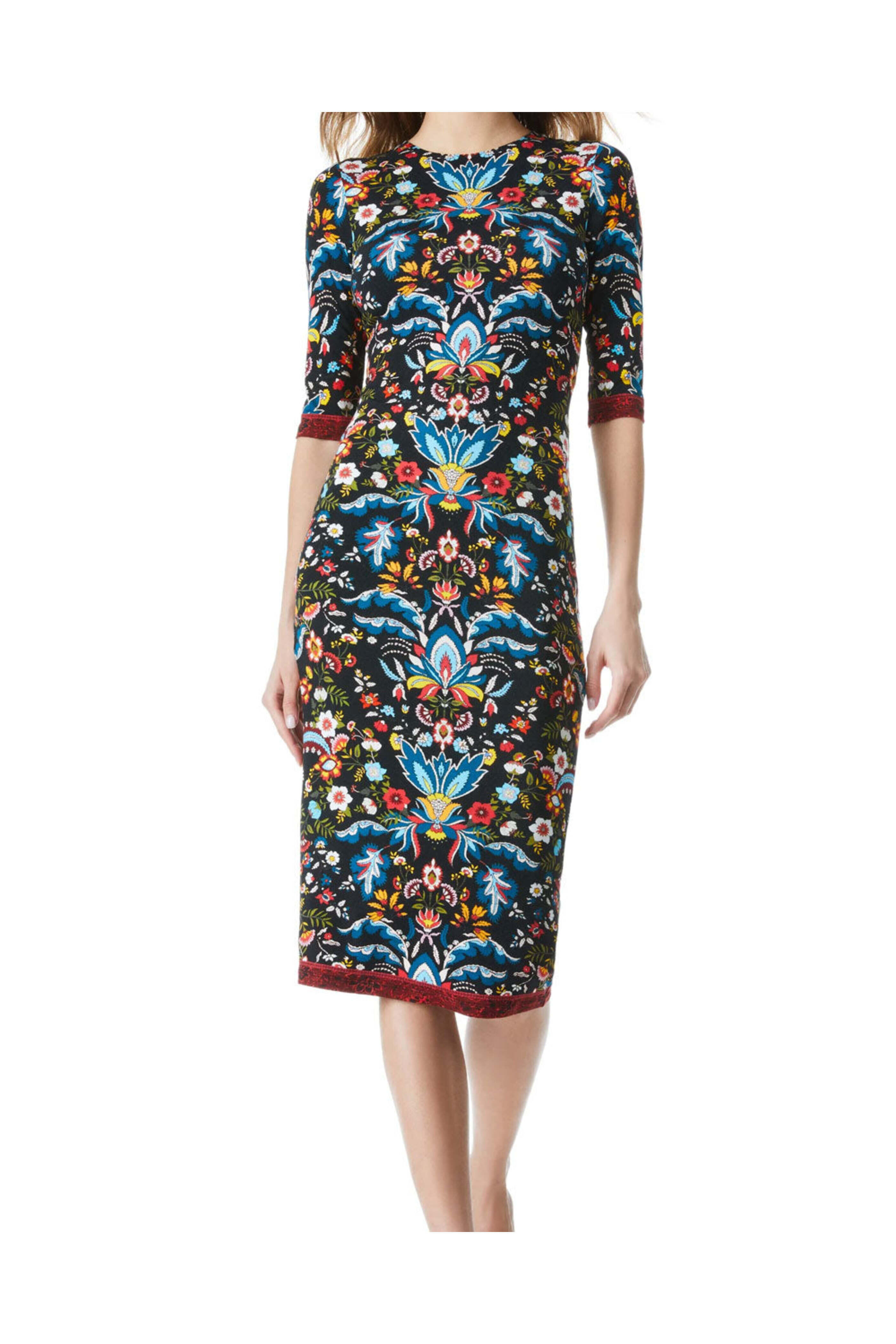 Alice & Olivia - Santa Monica Delora Crew Neck Midi Dress
