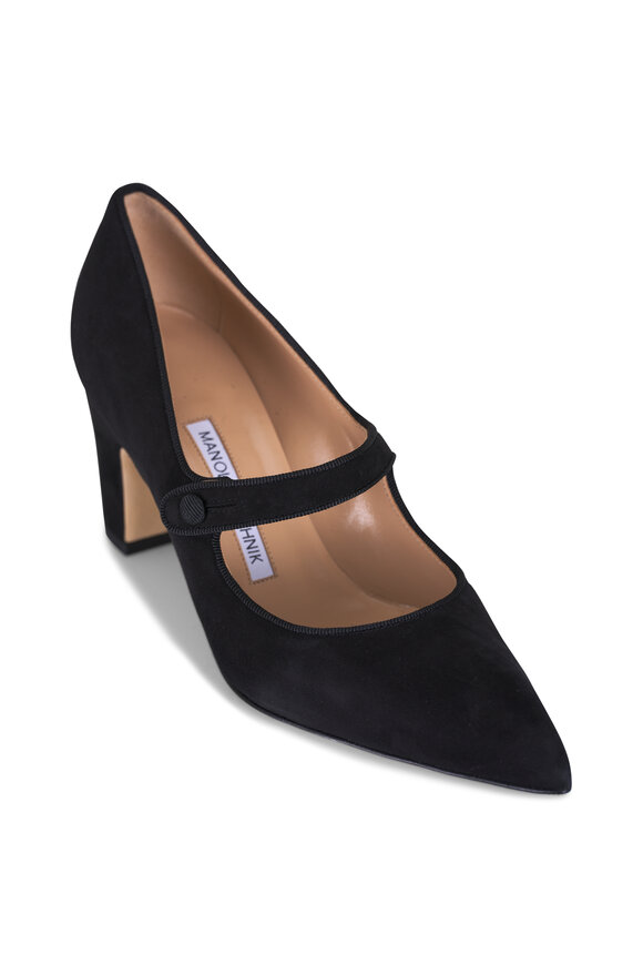 Manolo Blahnik Campariba Black Suede Buckle Pump, 70mm - view 1