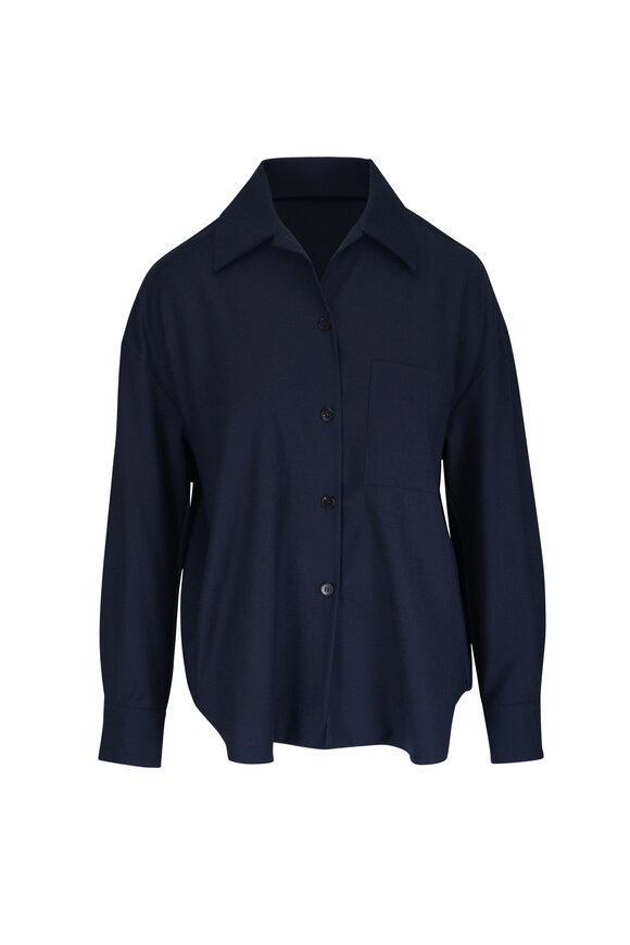 Antonelli Navy Chest Pocket Button-Down Blouse