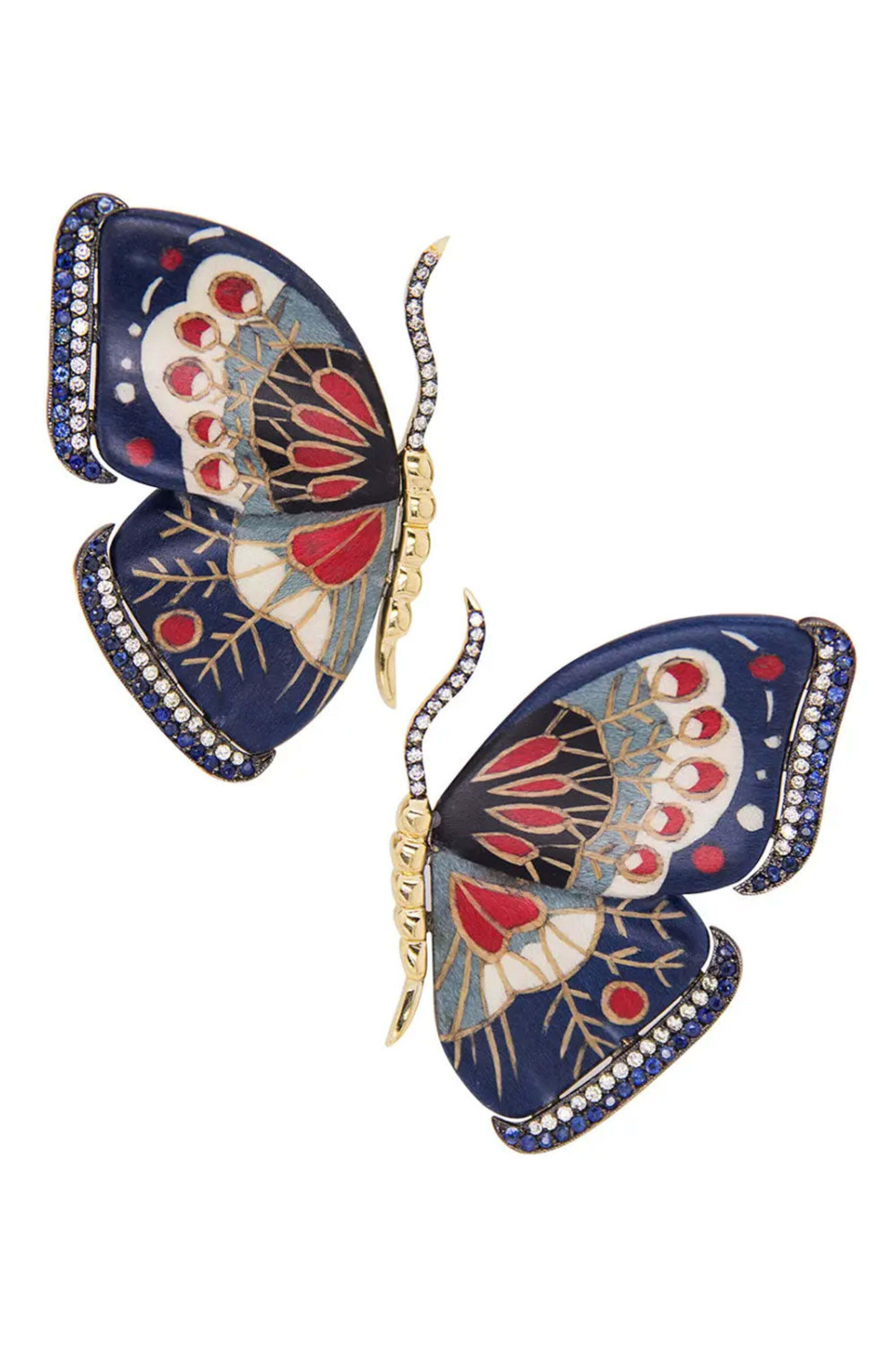 Silvia Furmanovich - Blue Sapphire and Marquetry Butterfly Earrings