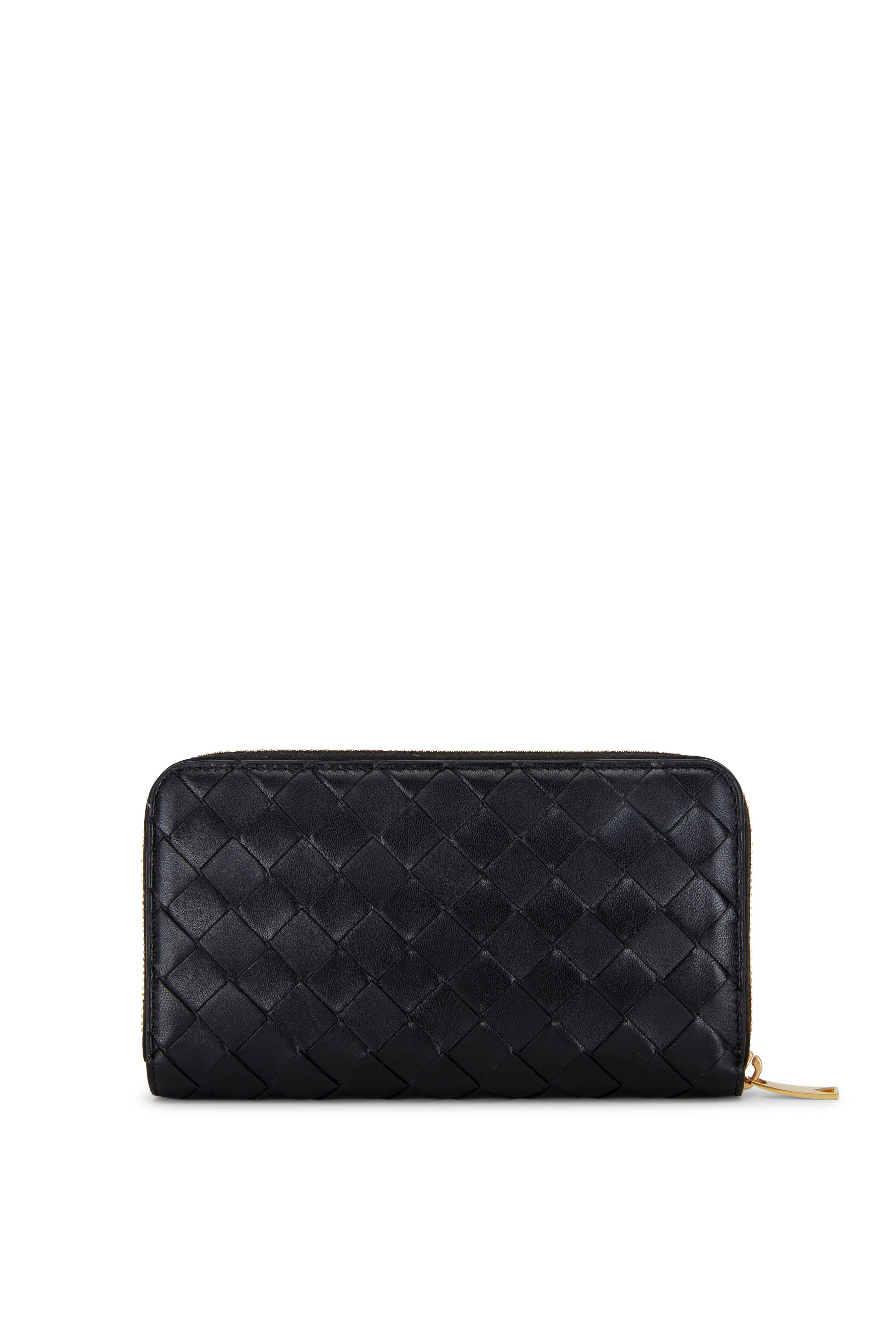 Bottega Veneta - Black Woven Leather Small Zip Around Wallet