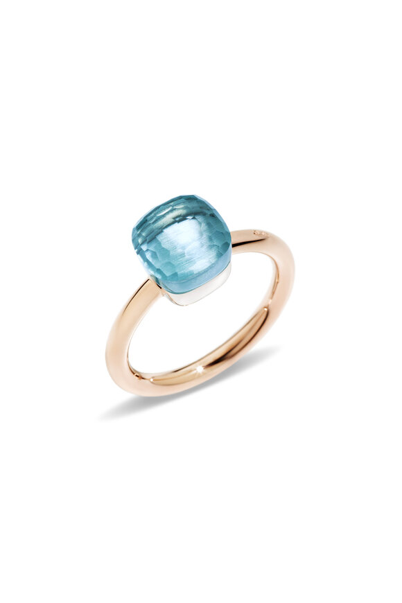 Pomellato 18k Rose Gold Blue Topaz Nudo Petit Ring