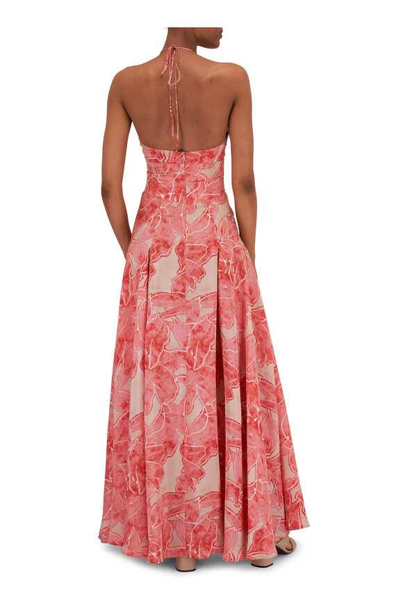 Kiton - Pink Floral Silk Halter Maxi Dress