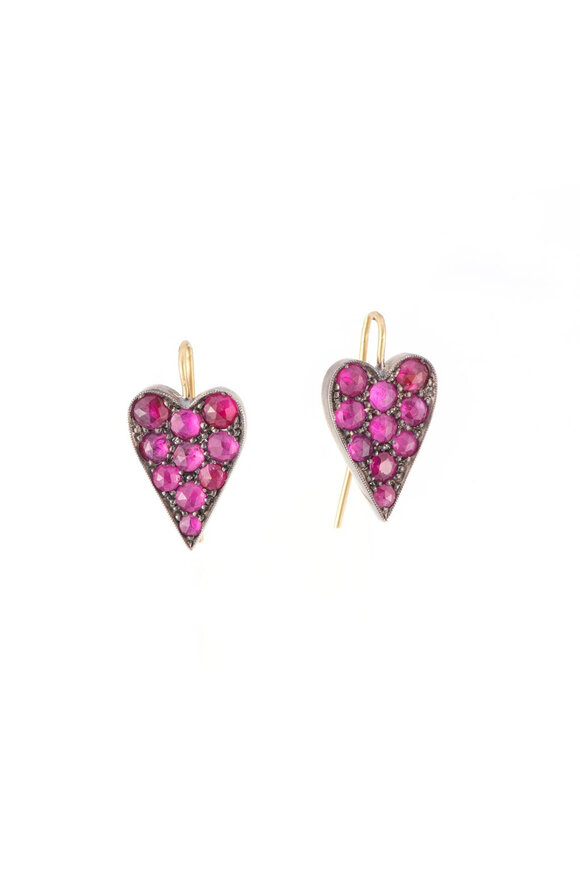 Sylva & Cie Ruby Heart Earrings