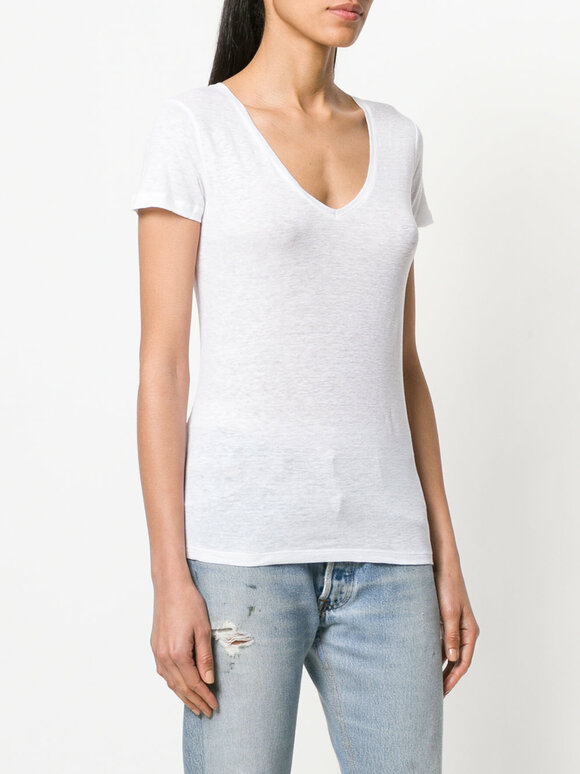 Majestic - White Stretch Linen V-Neck Top