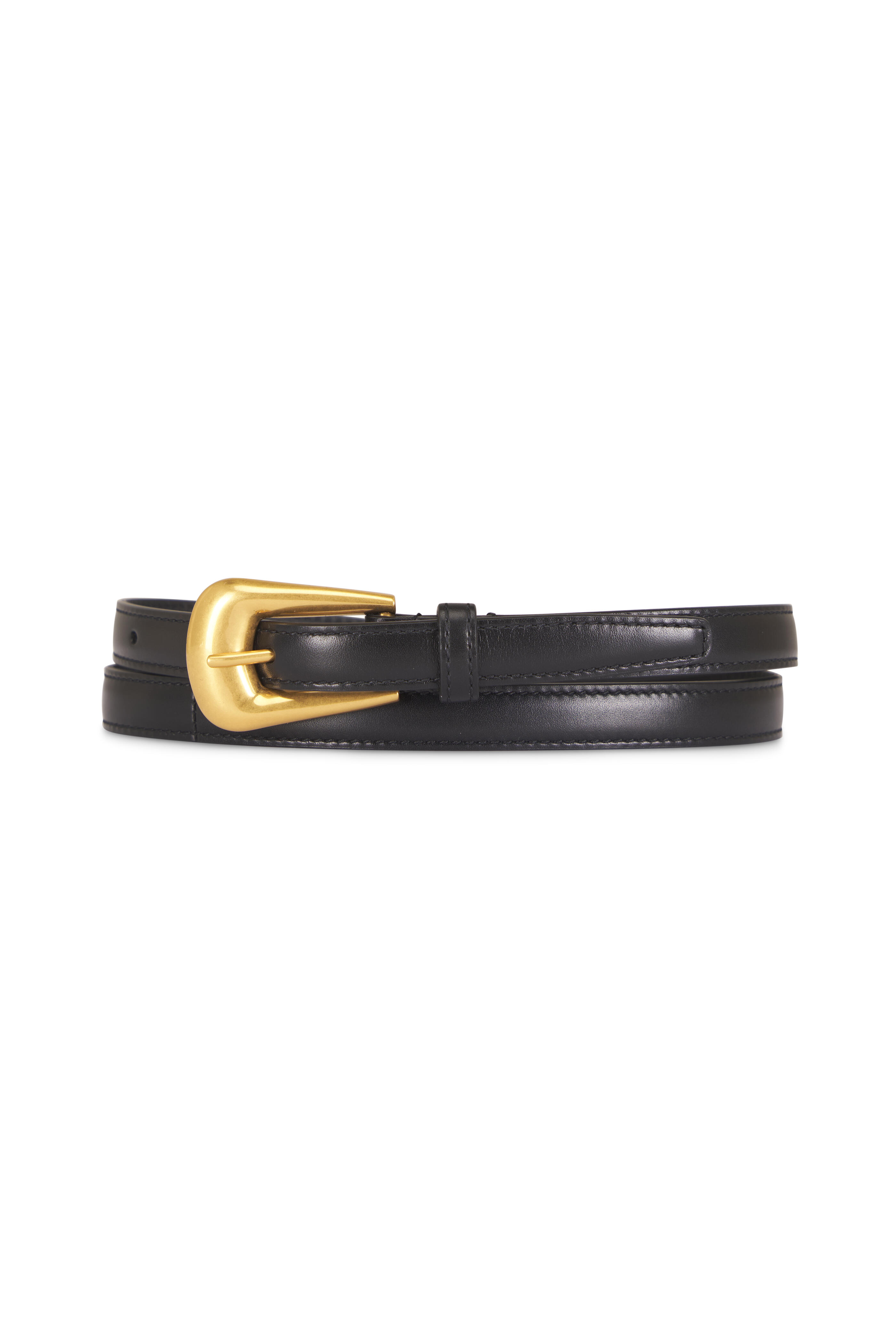 Saint Laurent - Thin Folk Buckle Black Leather Belt, 15mm - view 1
