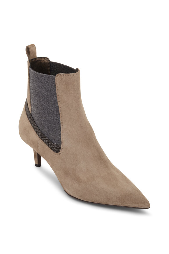 Brunello Cucinelli - Light Taupe Suede Pull On Bootie