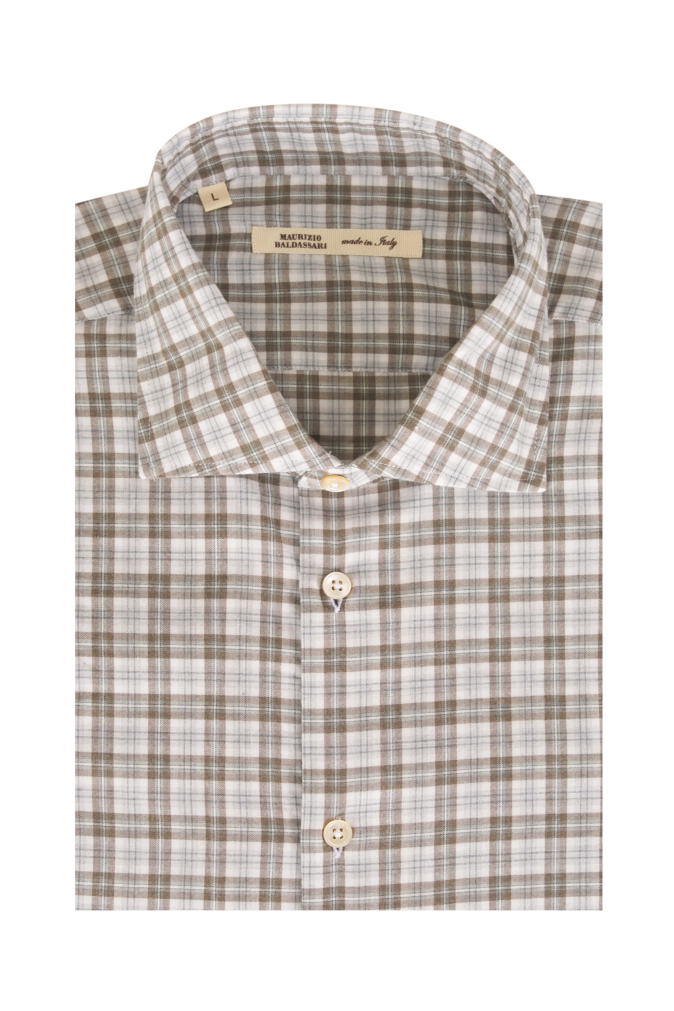 Maurizio Baldassari - Santini Brown Plaid Cotton Sport Shirt - view 1