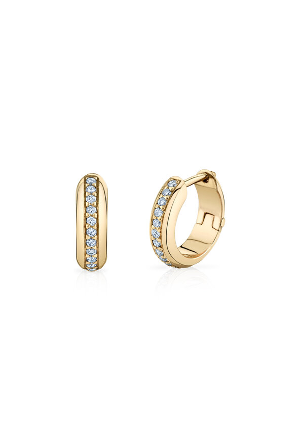 Lizzie Mandler - Yellow Gold Single Row Pavé Huggies