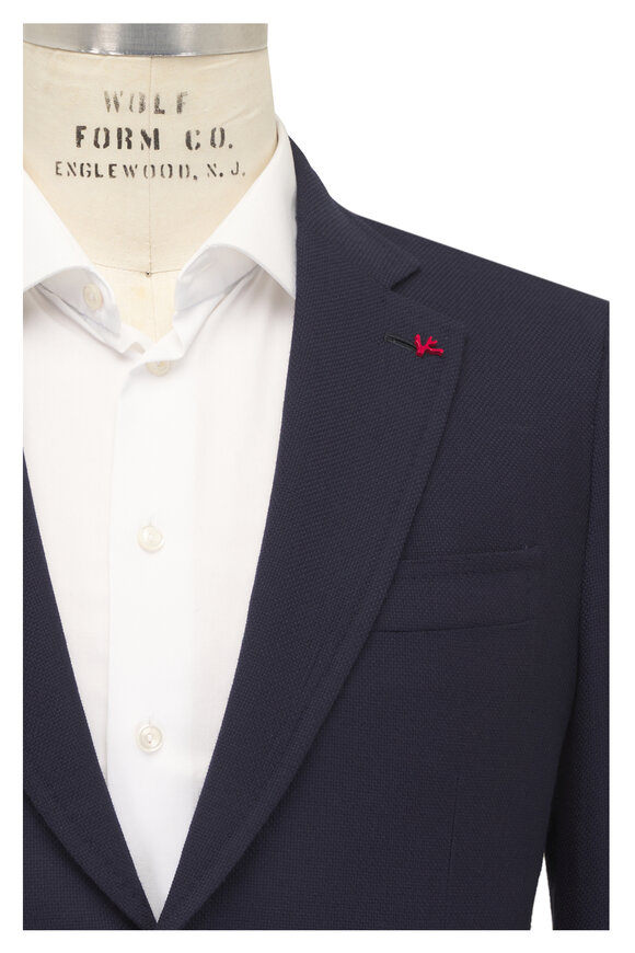 Isaia Capri Navy Wool Hopsack Sportcoat