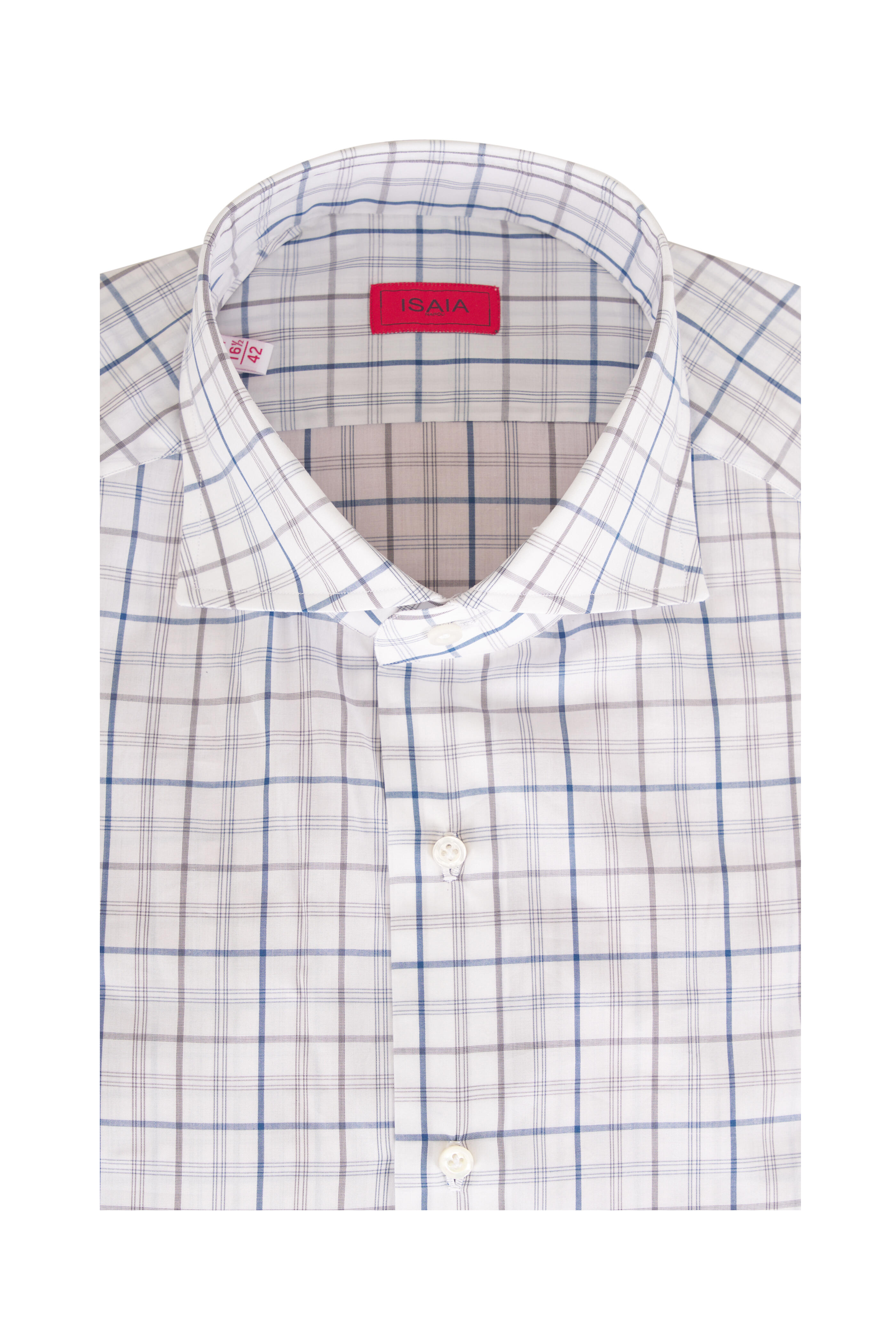 Isaia - White & Blue Check Cotton Dress Shirt - view 1
