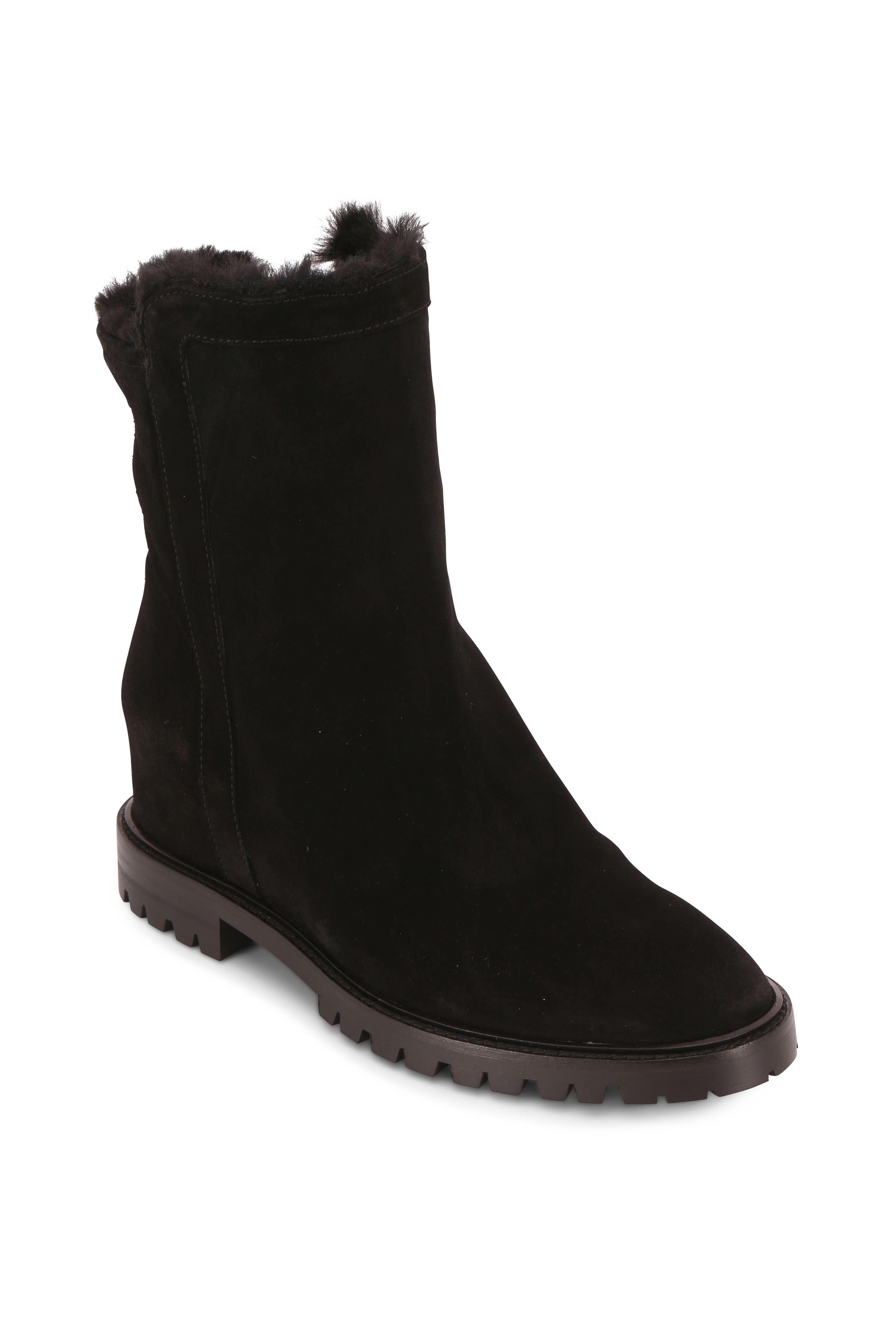 Aquatalia Cate Black Suede Shearling Lined Boot