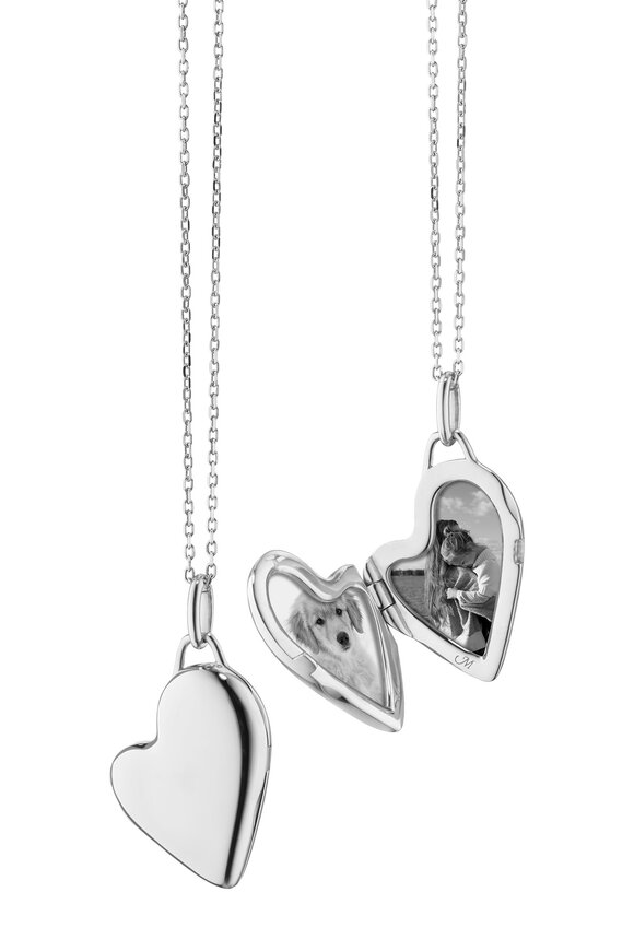 Monica Rich Kosann Sterling Silver Mini Slim Heart Locket Necklace