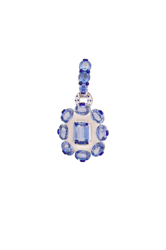Sutra 18k White Gold Blue Sapphire Drop Earring - view 2