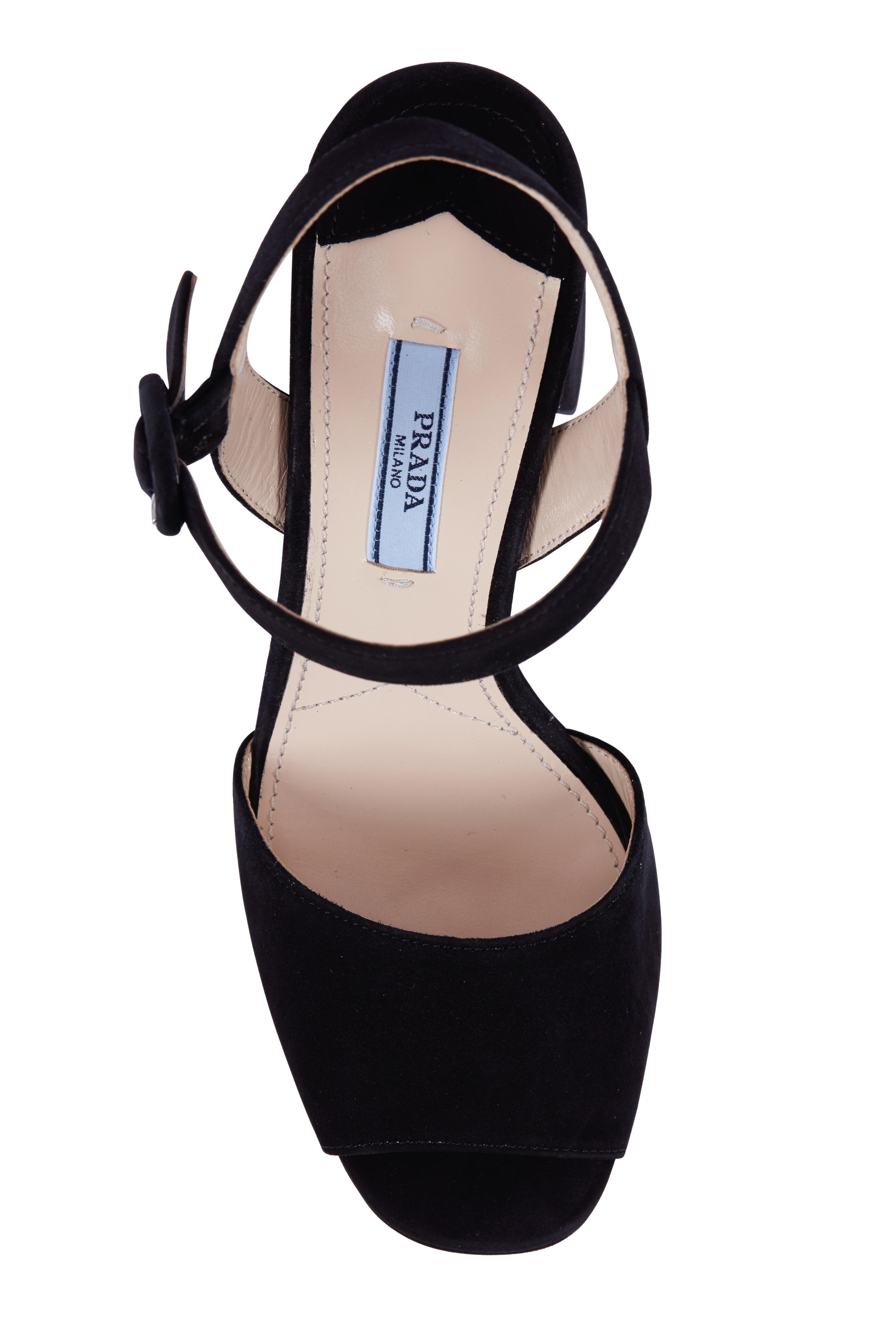 サンダル・ミュール Prada Black Suede Sandals Prada - Plateau Black Patent Leather Platform Sandal, 65mm