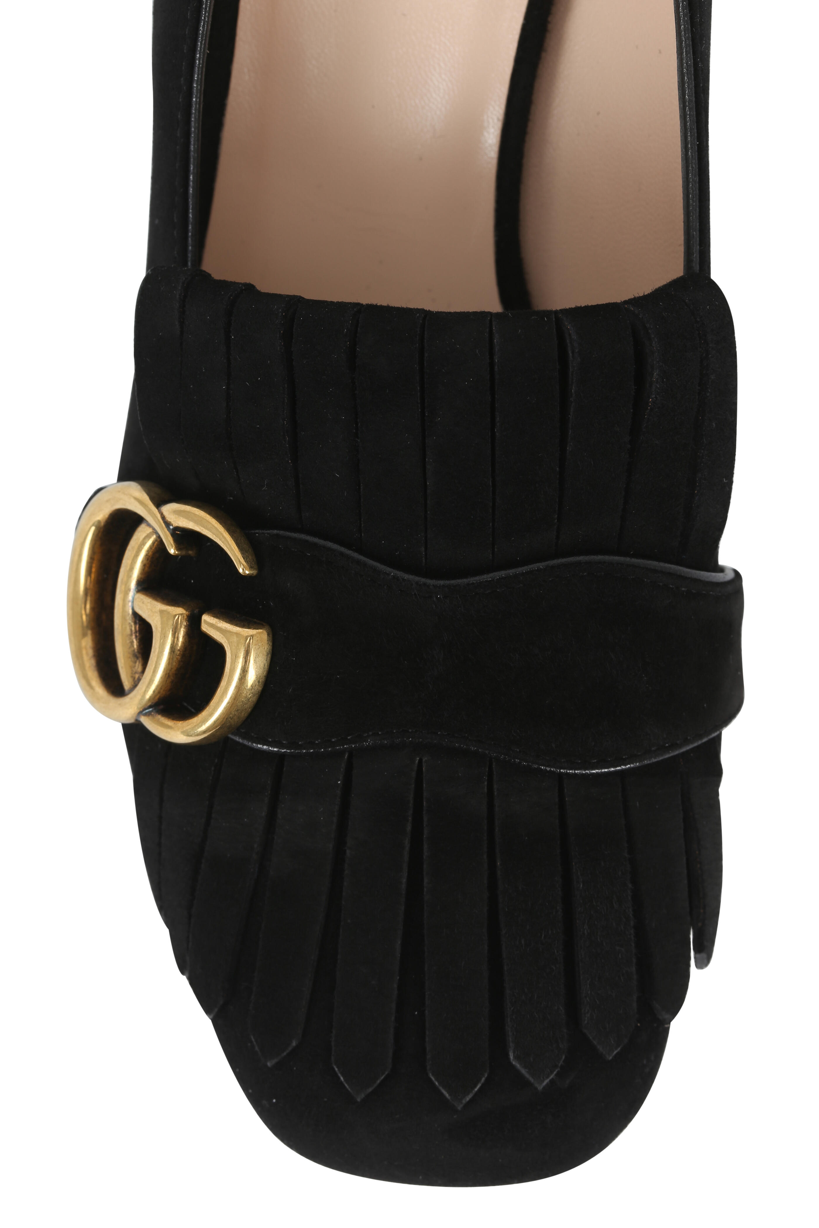 Gucci Marmont Black Suede Fringed Low Pump 55mm