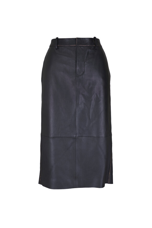 Vince Vintage Black Leather Mid-Rise Pencil Skirt