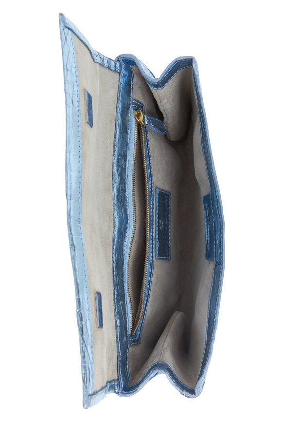 Nancy Gonzalez - Light Blue Metallic Crocodile Envelope Clutch