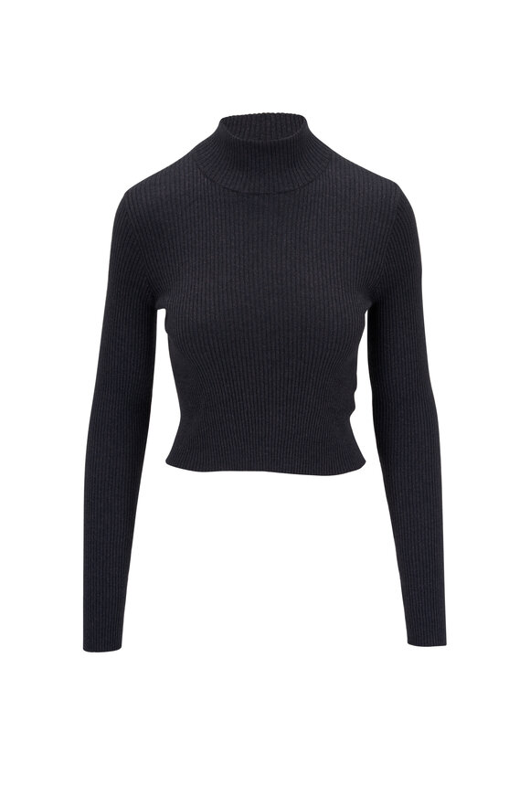 Brunello Cucinelli - Navy Ribbed Cropped Mockneck