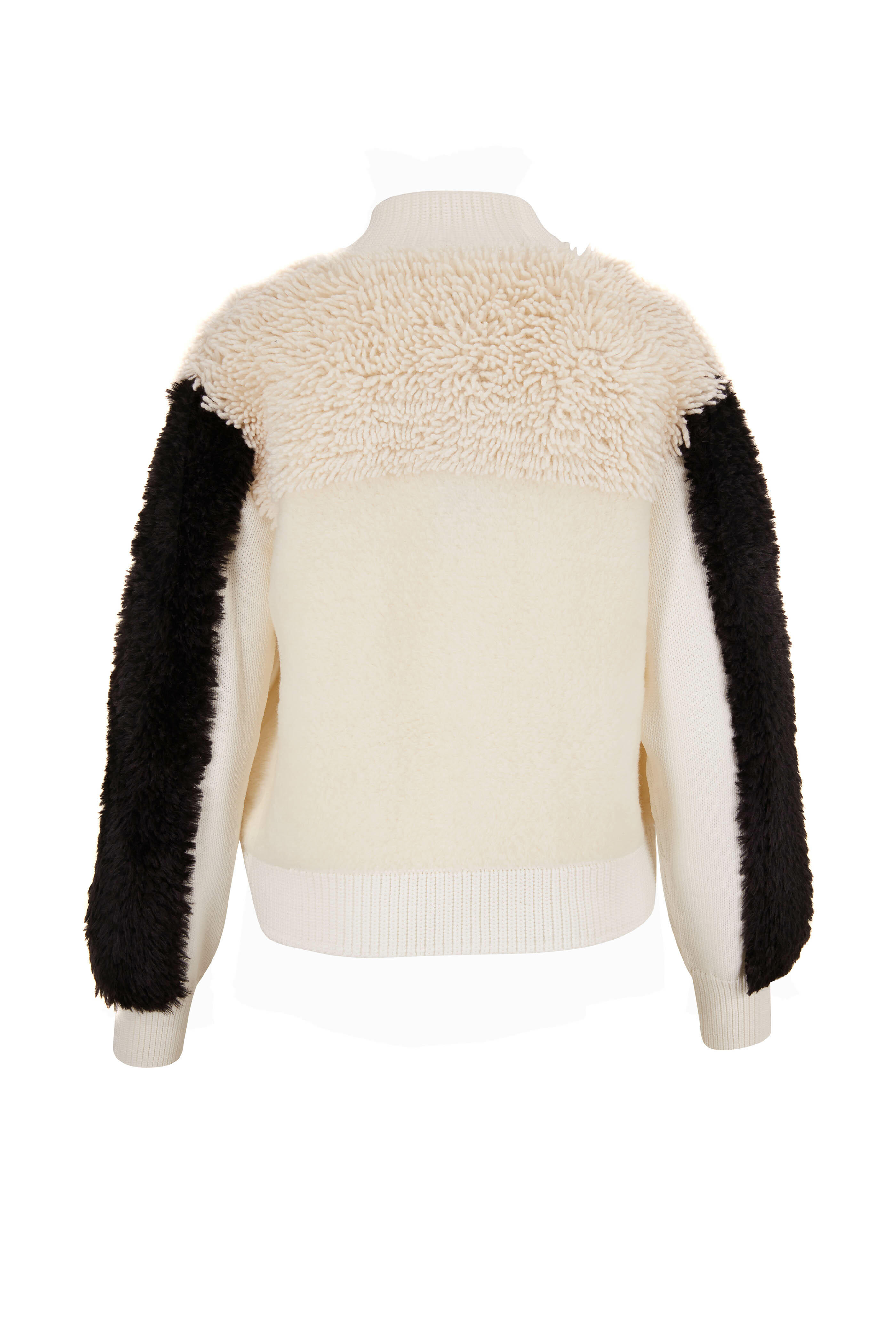 Bogner - Maglie Ivory & Black Mixed Media Front Zip Sweater