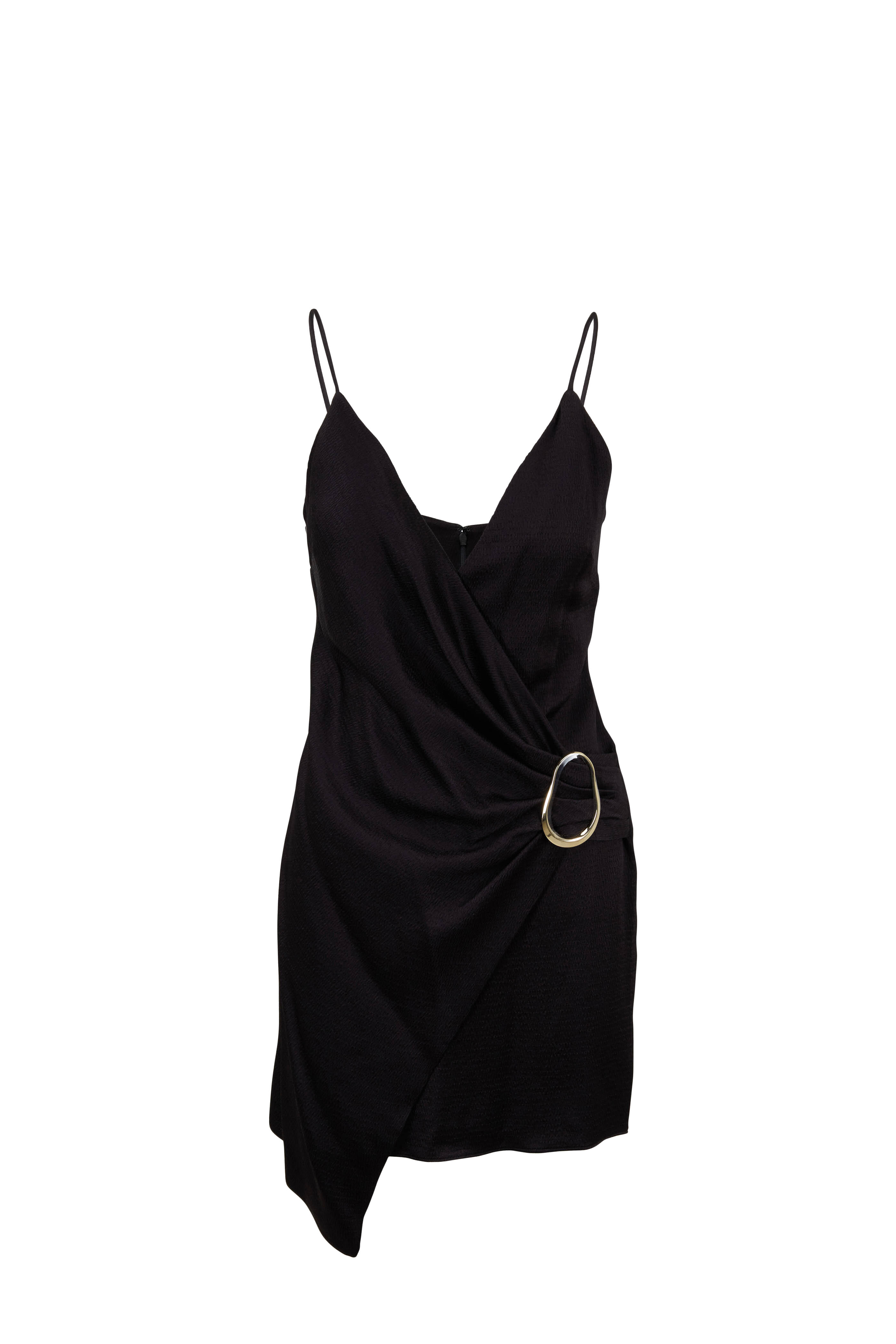 Cushnie - Black Hammered Silk Buckled Mini Dress