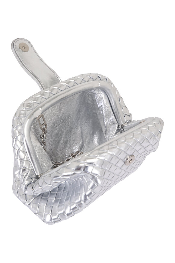 Bottega Veneta Small Lauren 1980 Silver Woven Leather Clutch - view 4