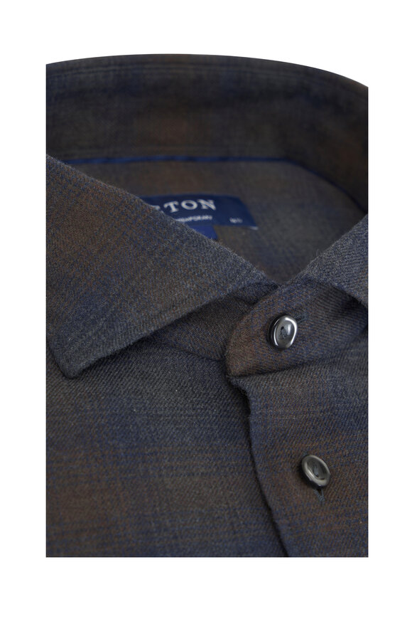 Eton - Navy & Brown Plaid Cotton Dress Shirt