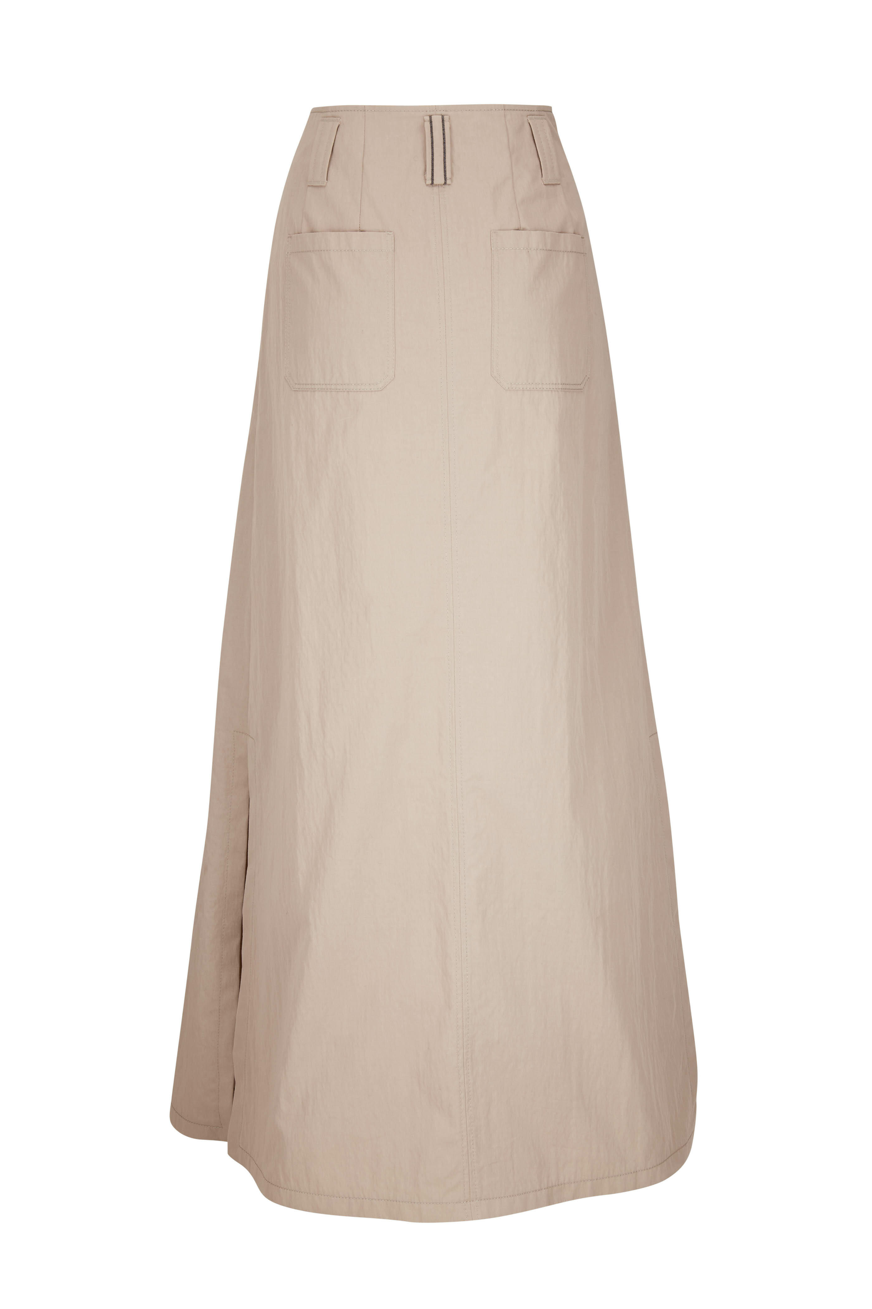 スカート BRUNELLO CUCINELLI SKIRT Brunello Cucinelli - Taupe Taffeta Maxi Skirt | Mitchell Stores