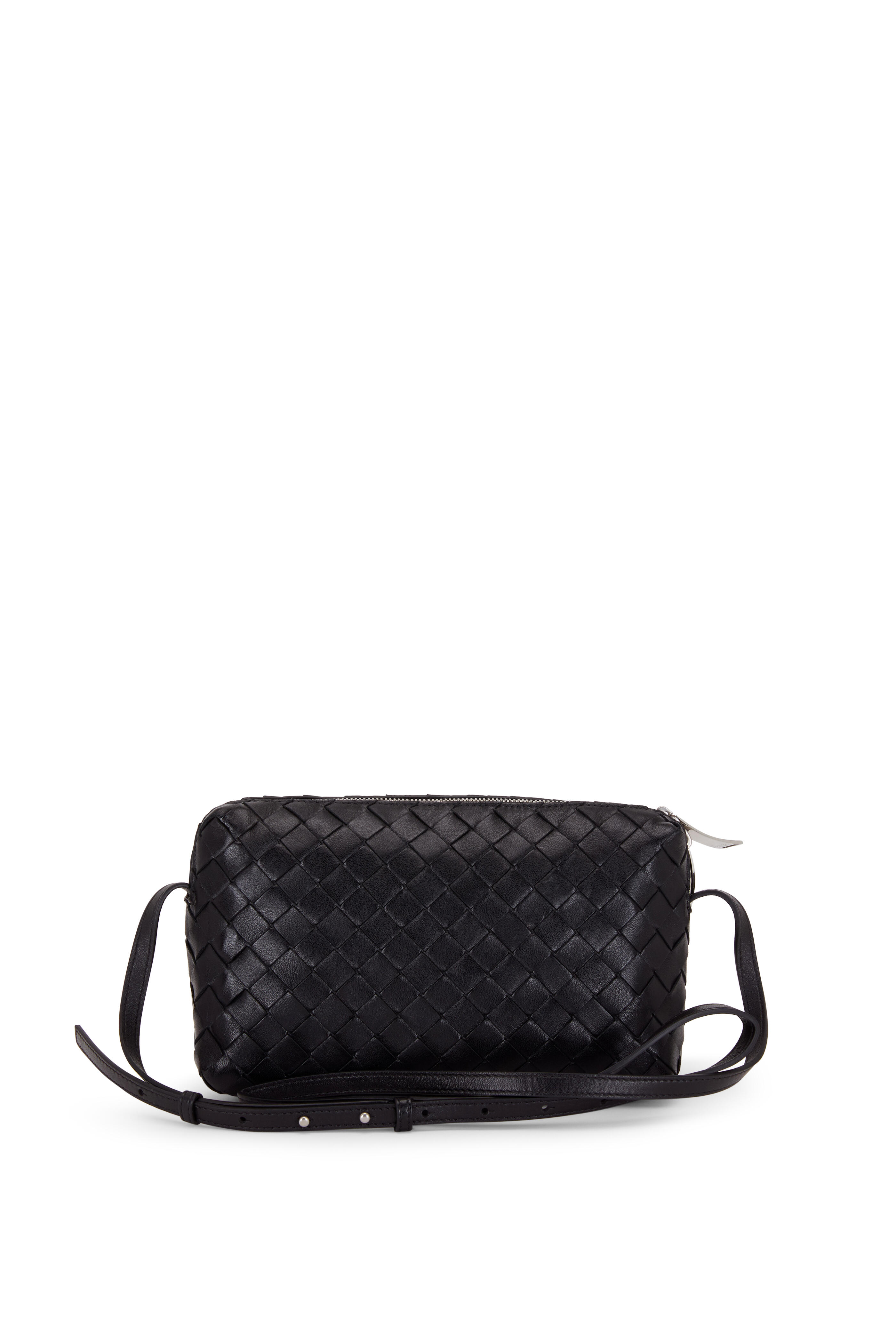 Bottega Veneta - Black Intercciato Leather Two-Way Zip Crossbody