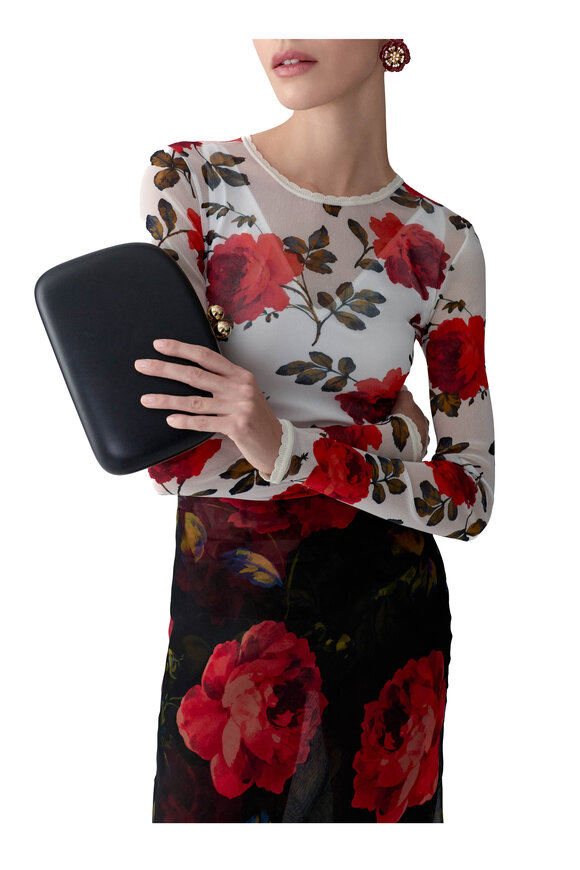 Carolina Herrera Black Multi Rose Print Midi Slip Skirt - view 4