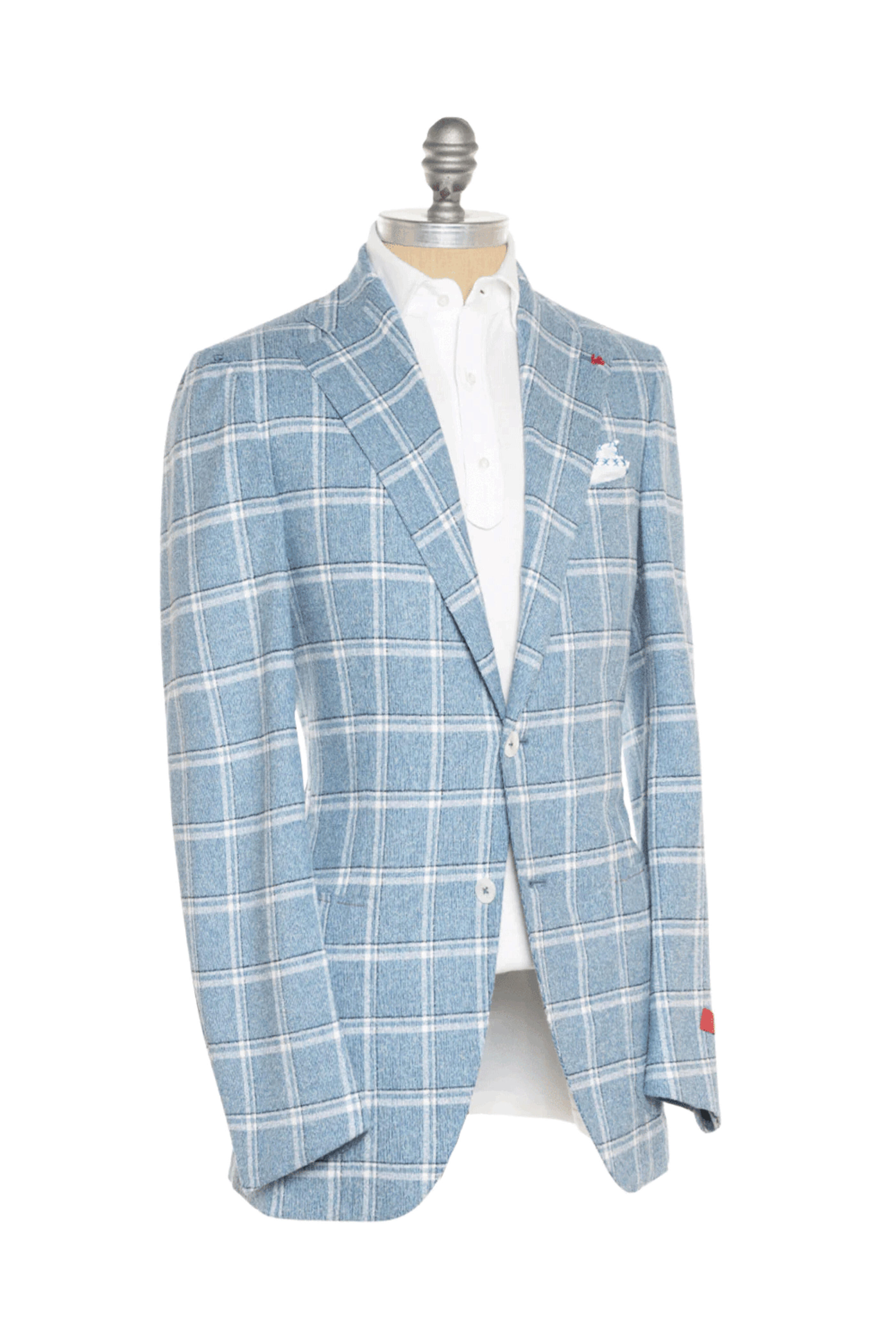 Isaia - Blue and White Textured Windowpane Sportcoat