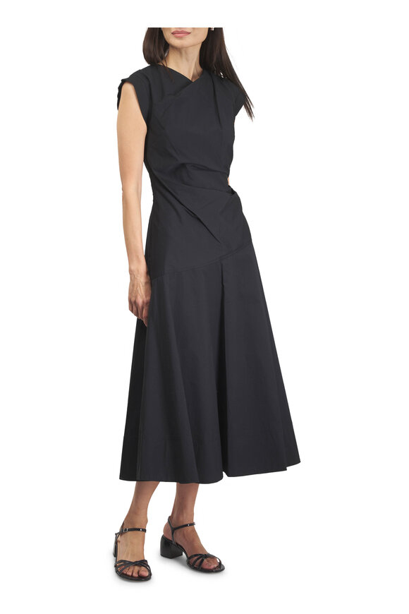 Veronica Beard Lisette Black Cotton Poplin Midi Dress - view 2