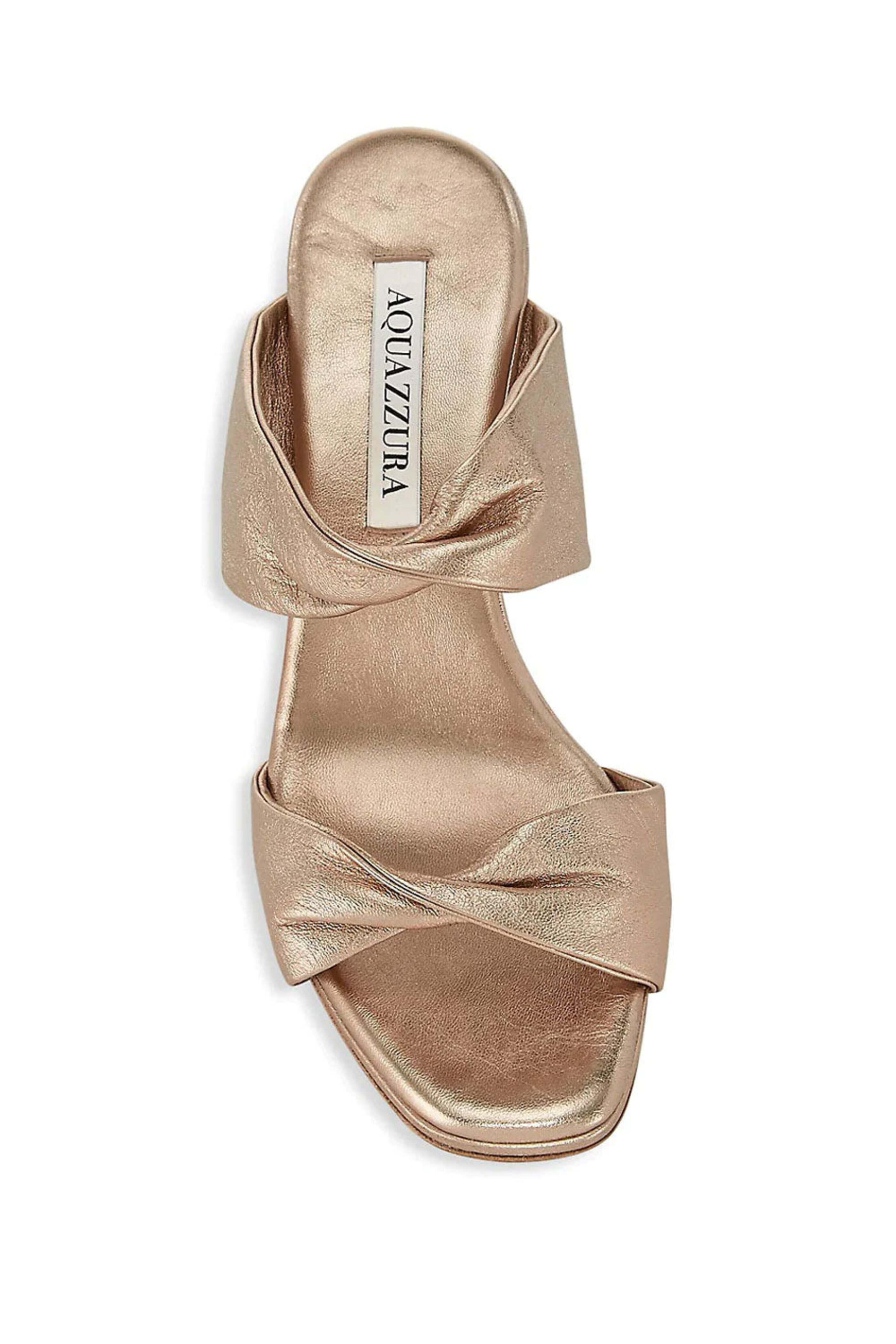 Aquazzura - Twist Metallic Leather Wedge Mules in Light Copper