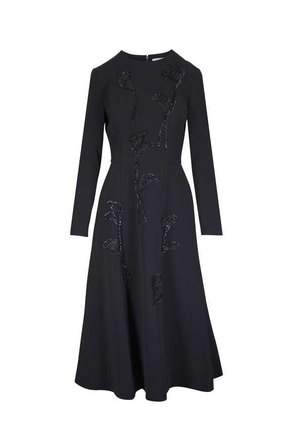 Carolina Herrera Black Floral Embellished Midi Trumpet Dress - view 1