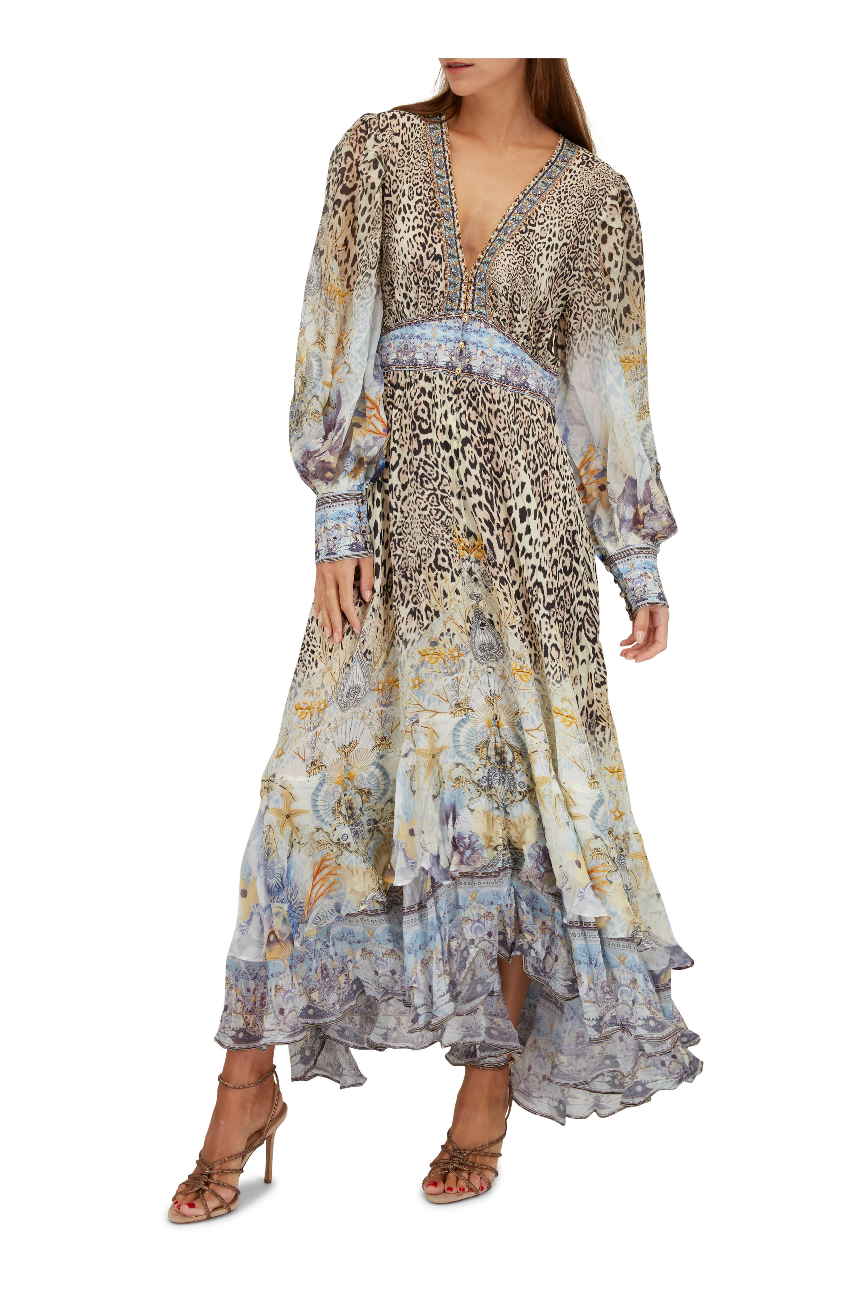 chinese dress ladies Blue Cotton Cutwork Flouncy Maxi Camilla Dress – SABO main image 1