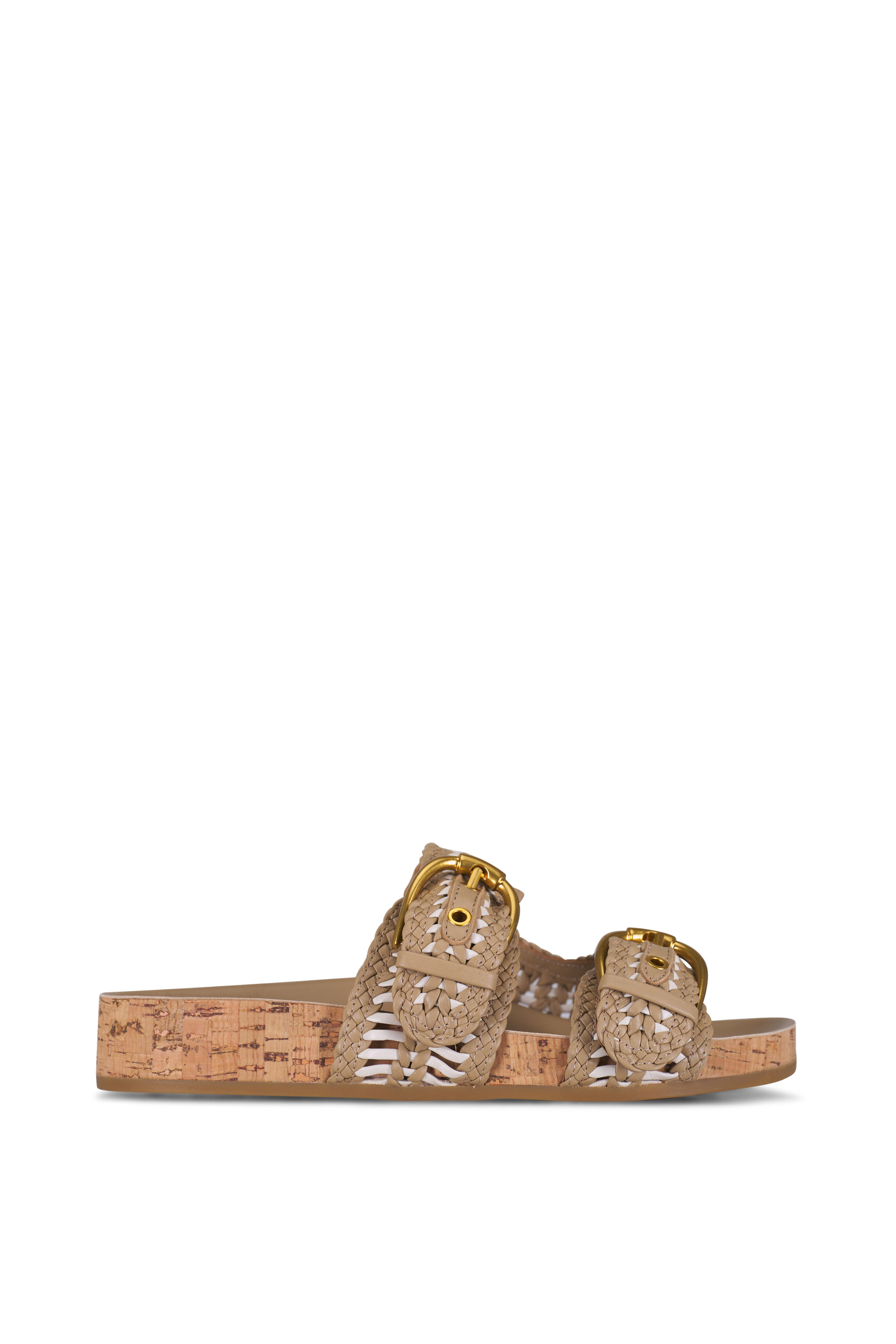 Veronica Beard - Prue Sand Woven Leather Double Buckle Sandal