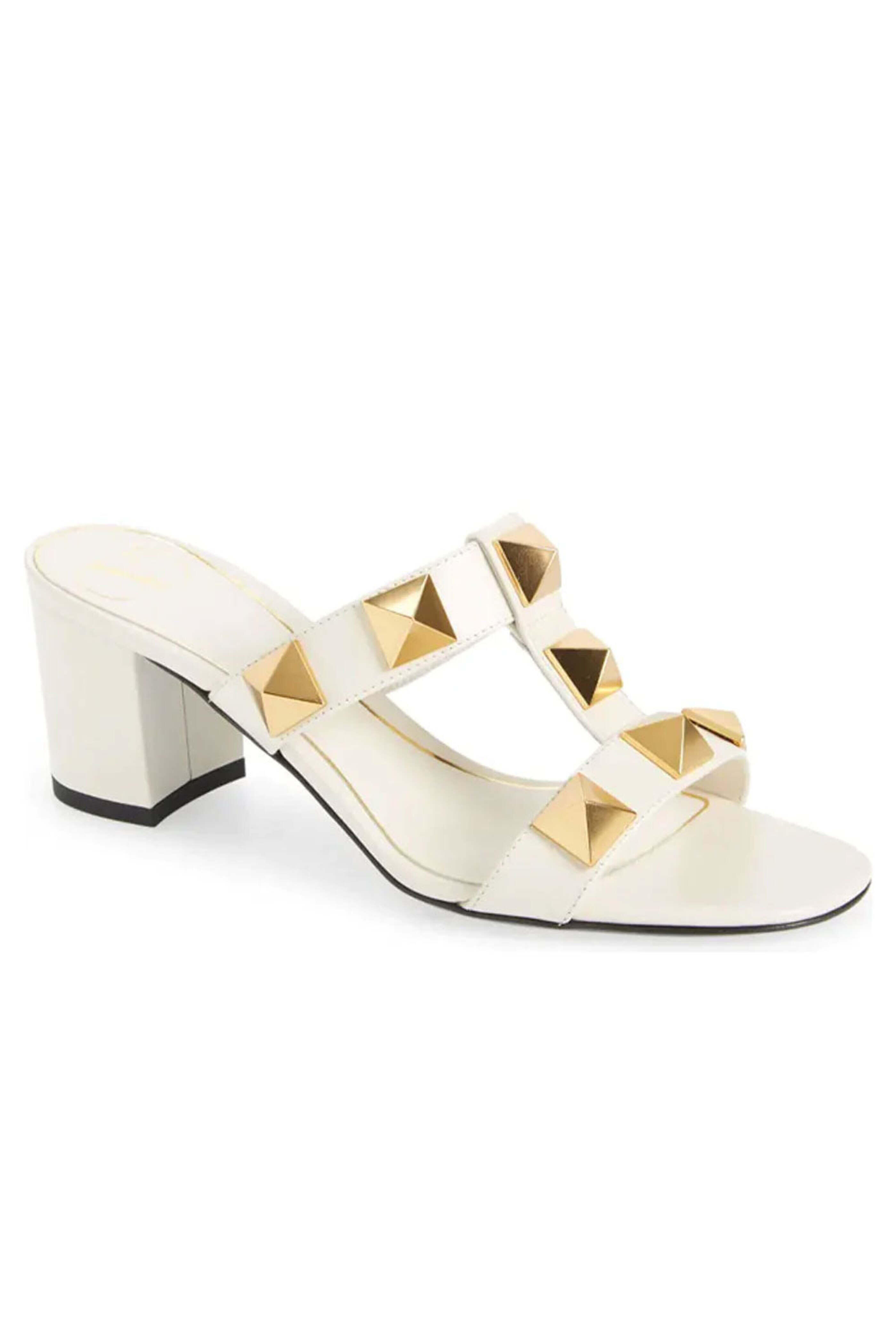Valentino Garavani - Roman Stud Slide Sandal in Light Ivory - view 1
