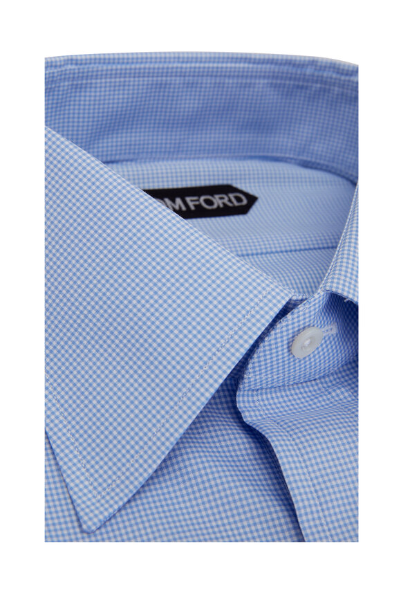 Tom Ford - Light Blue Mini Gingham Print Dress Shirt