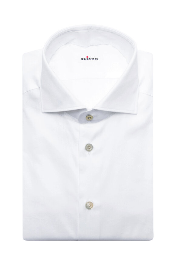 Kiton White Basic Twill Dress Shirt