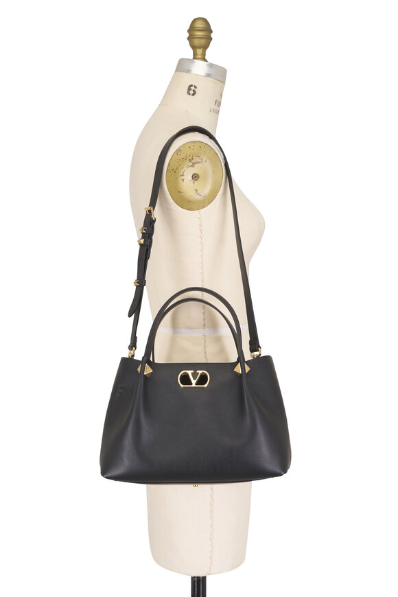 Valentino Garavani Small Ebony Nero Leather Shopping Bag - view 7