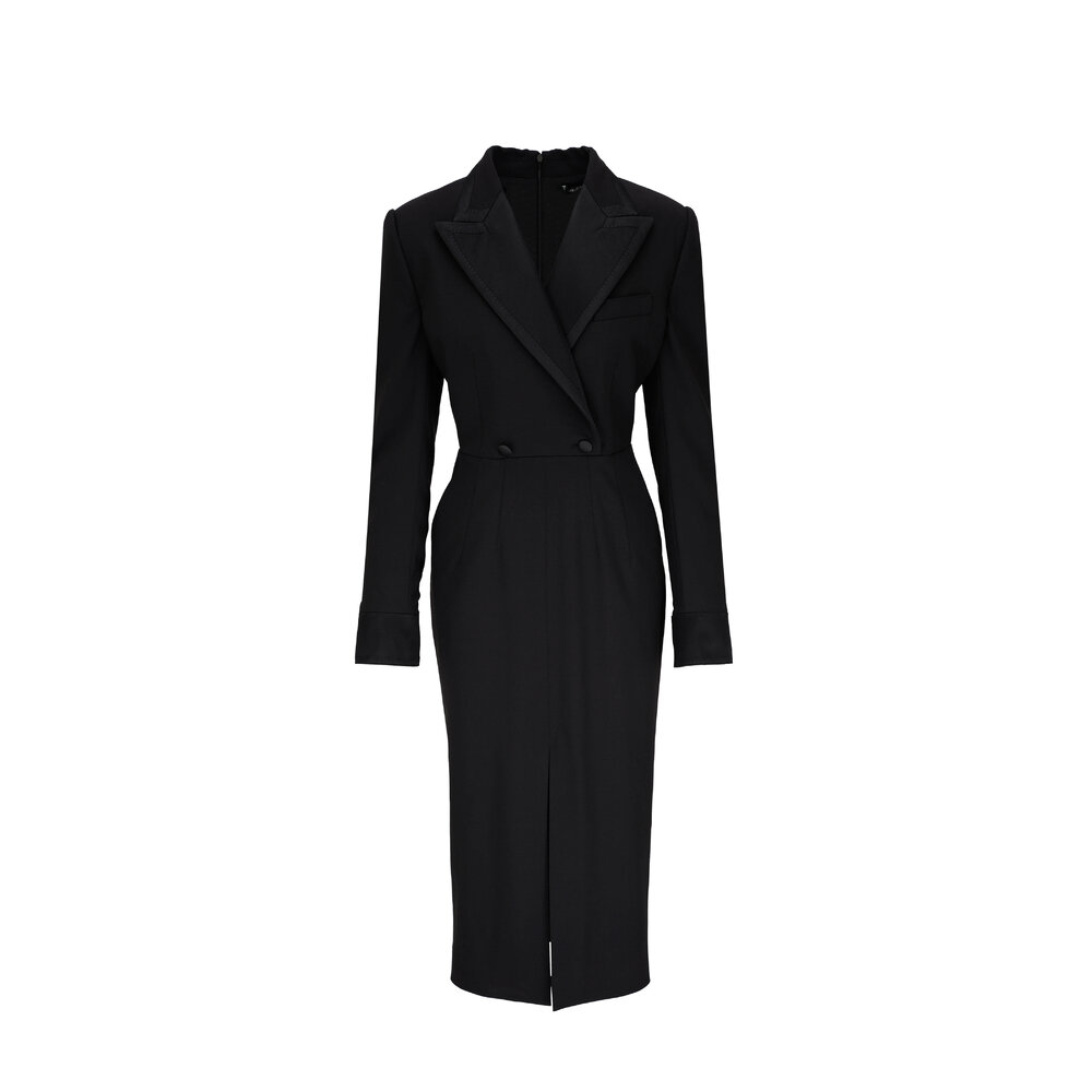 Dolce & Gabbana - Black Stretch Wool Midi Coat Dress