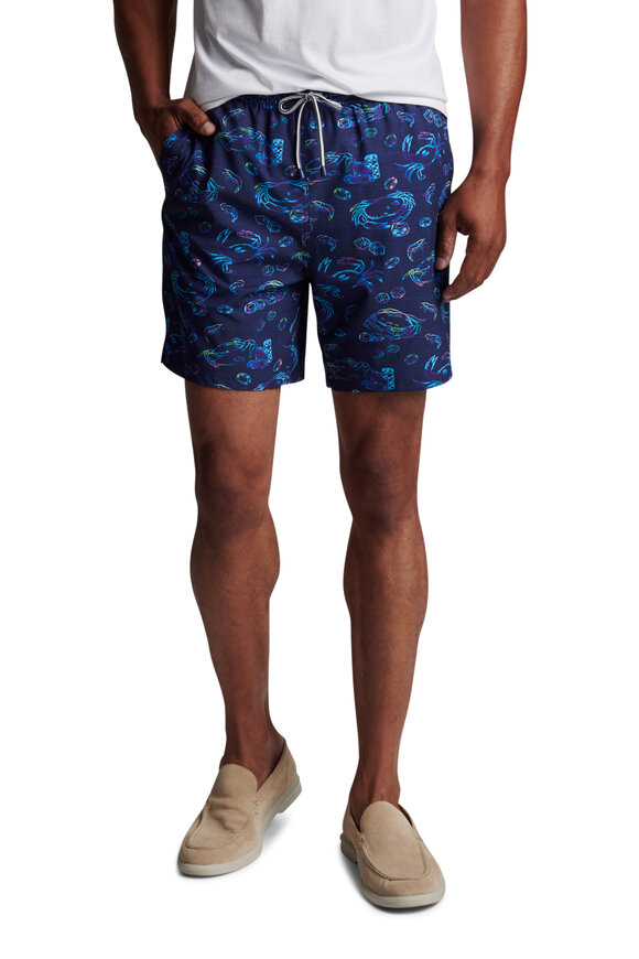 Peter Millar - Navy Crabs & Dice Swim Trunks