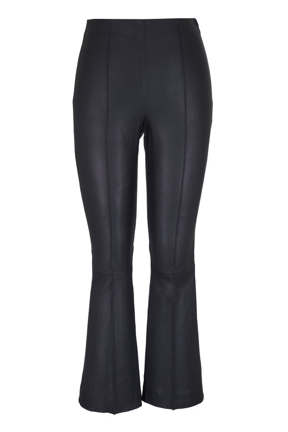 Vince Black Stretch Leather Crop Flare Pant